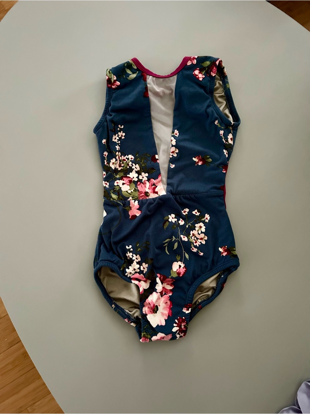 CHELSEA B Navy Floral One-Piece Leotard